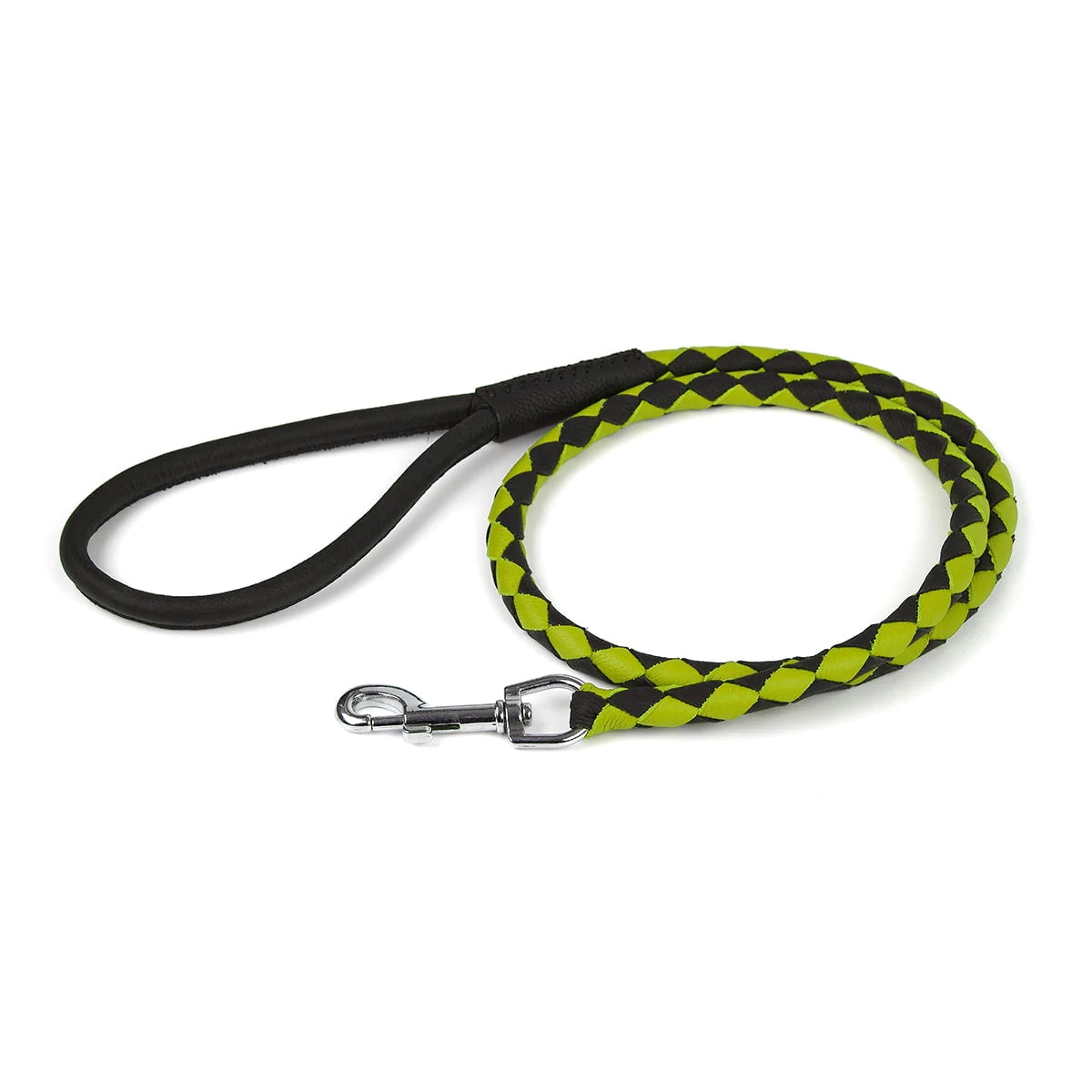 Dogline L2049-1-23 Dogline Round Braided Leather Leash, Black & Teal - 0.38 W x 48 L in.
