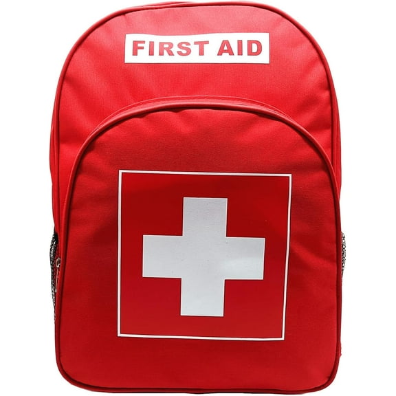 Red Emergency First Aid Backpack for Travel, Hiking, Camping, Pet Care - Empty Medical Bag with Cross Symbol