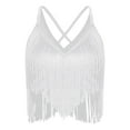 thumbnail image 2 of TiaoBug Women Salsa Latin Dance Top V-Neck Sleeveless Fringe Crop Top for Performance Competition White S, 2 of 6