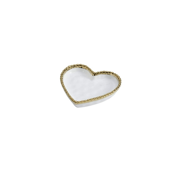 Love is in the Air Small Porcelain Heart Dish, White with Gold Trim