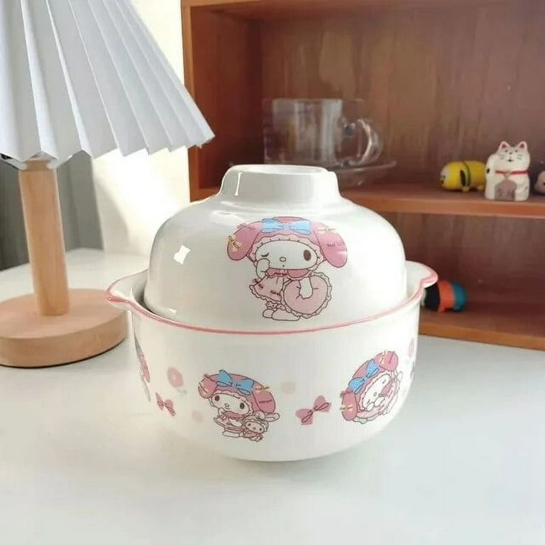 Sanrio My Melody Ceramic Bowl with Lid Hello Kitty 2-in-1 Lunch Bowl  Instant Noodle Bowl Microwavable Container