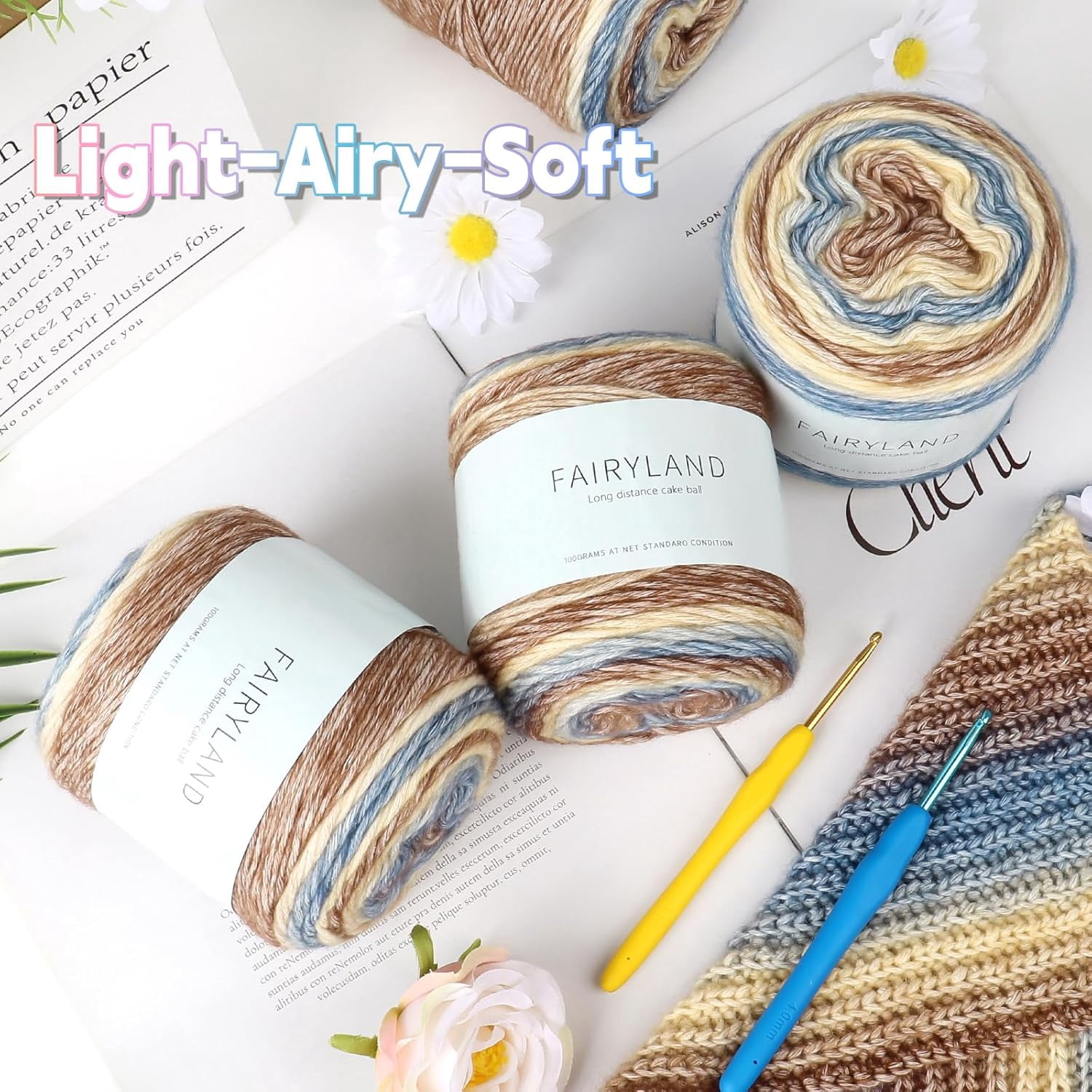 Ombré Flower Yarn for Crocheting Knitting-Gradient Cake Yarn-4x100g 60% Cotton 30% Acrylic 10% Wool-Perfect for Scarves, Shawls, Blankets, and Garments That Stand Out with Style(A)