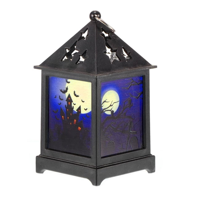 Yuarrent Lámpara de fiesta, farol de Halloween, luz LED, accesorios para festivales, funcionamiento con batería, exquisito tamaño compacto, suministros Iluminación navideña patrón de castillo Yuarrent HA026596-02