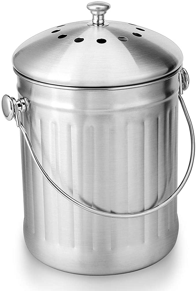 Kitchen Food Compost Caddy Waste Bin With Inner Bucket Carrying Handle Lid Black 
