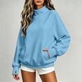 thumbnail image 5 of Cropped Pullover Oversized Sweatshirt Women Casual Loose Stand Collar Long Sleeve Pullover Solid Blouse Sweatshirt Tops With Pocket Light Blue L, 5 of 8
