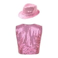 thumbnail image 3 of iixpin Boys Girls Sequins Dance Vest Top Button Down Waistcoat and Hat Tie Outfits Fancy Party Dance Performance Costume Pink 3-4, 3 of 6