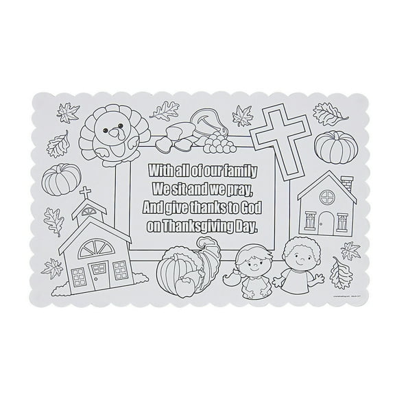 Color Your Own Thanksgiving Prayer Placemats, Craft Kits, Thanksgiving, 12 Pieces