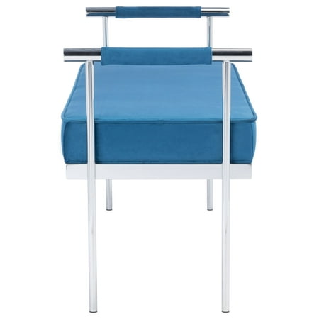 SAFAVIEH Pim Modern Cushioned Bench  Navy/Chrome