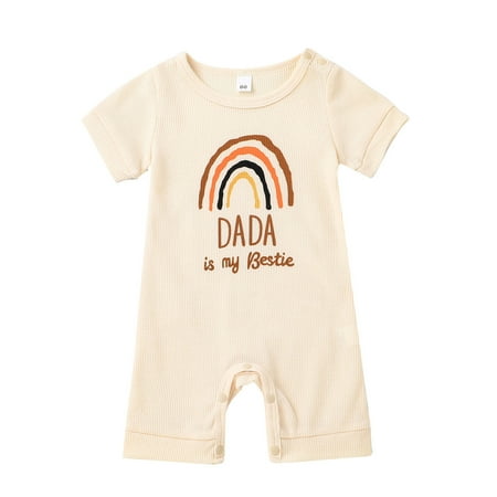 

ZIYIXIN Newborn Baby Girls Boys Romper Clothing Rainbow Letter Printed Short Sleeve Causal Button Jumpsuit Clothes Beige Dada 18-24 Months