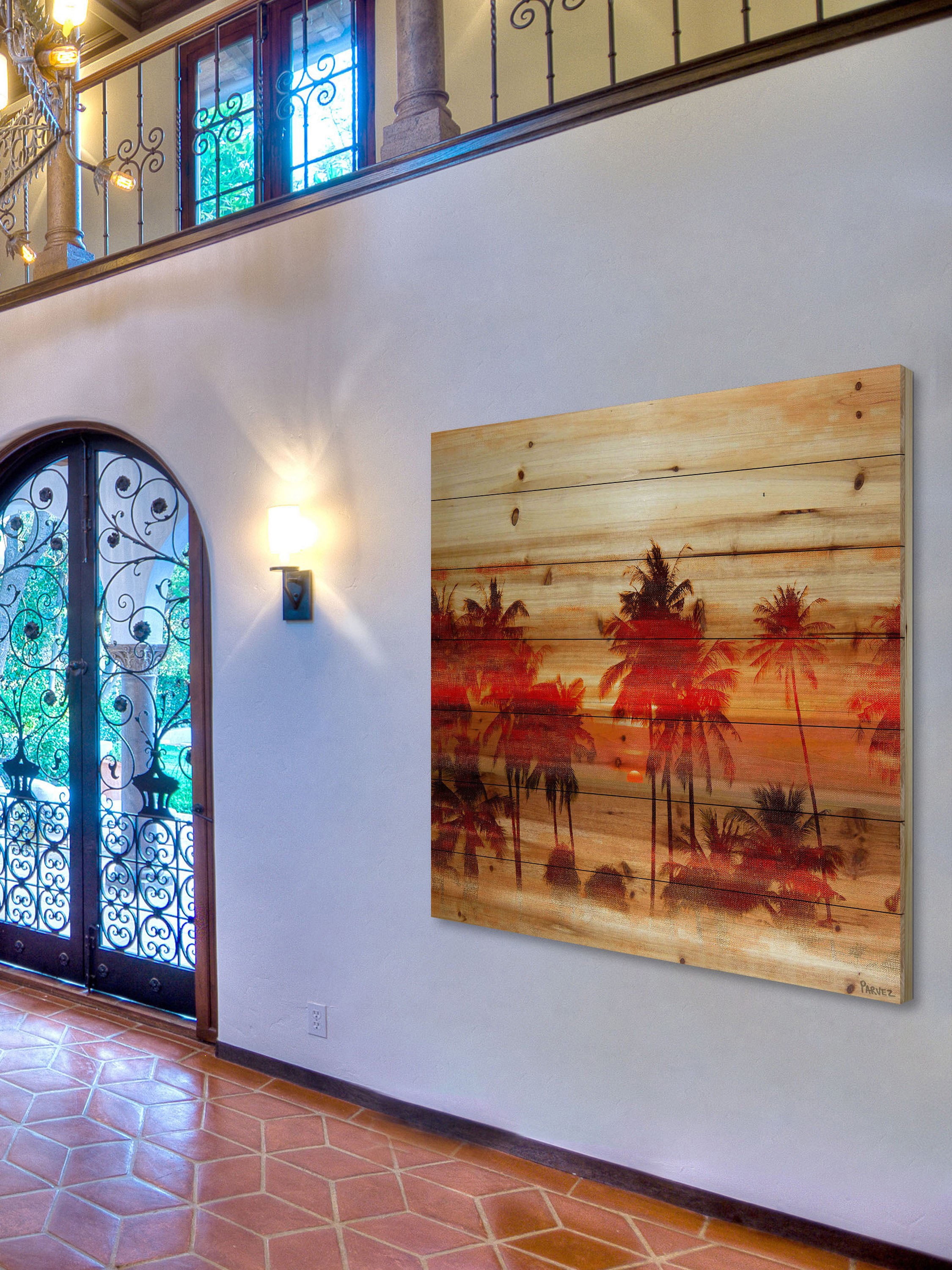 Parvez Taj Crimson Palms Pinewood Wall Art, 48" x 48"