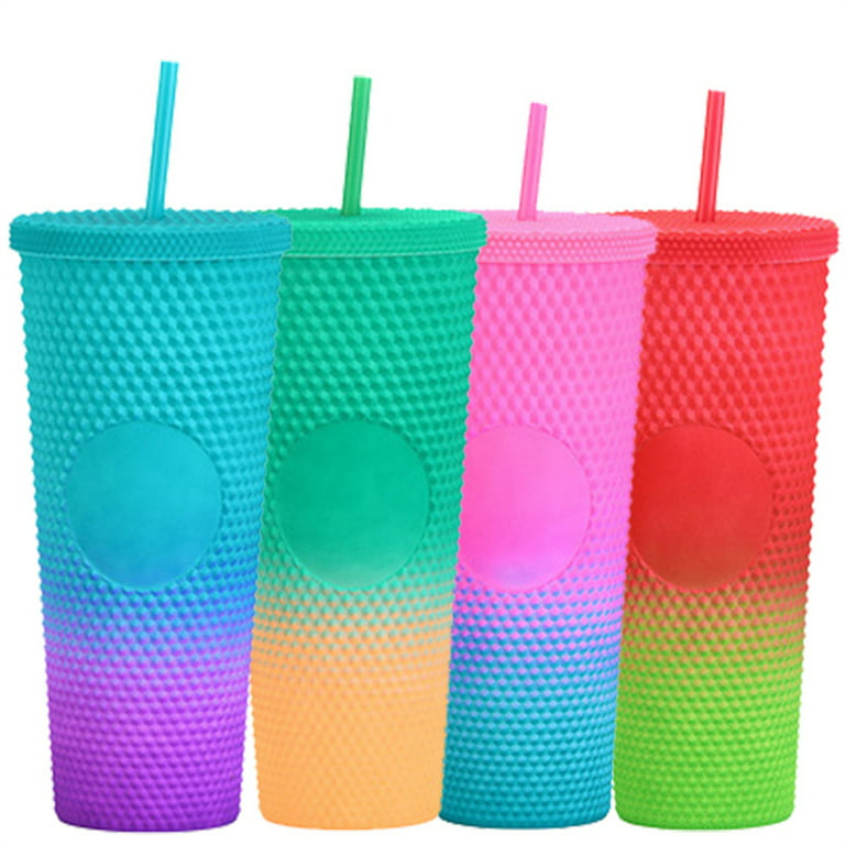 24oz Reusable Wide Mouth Smoothie, Iced Coffee Cups with Plastic