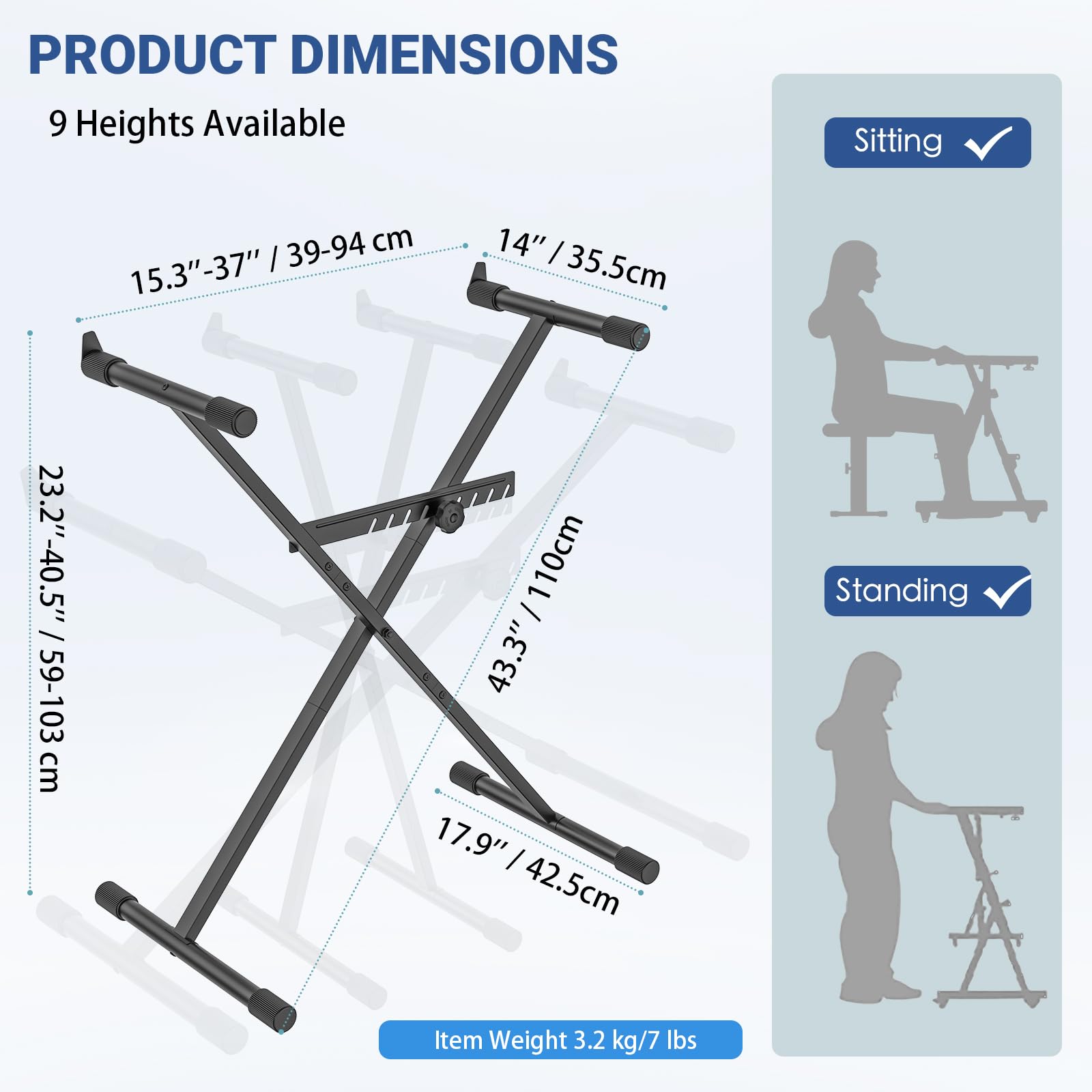 Keyboard Stand - Digital Piano  Single X Style Black (capacity: 100 Lb)