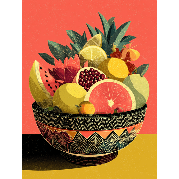 Vibrant Fruit Bowl Canvas Print, Perfect for Kitchen, Dining Room, Living Room, Home Office, Coffee Shop