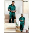 thumbnail image 3 of Men's Silk Satin Pajama Set Short Sleeve Classic Sleepwear Button Down Loungewear with Long Pants, 3 of 7