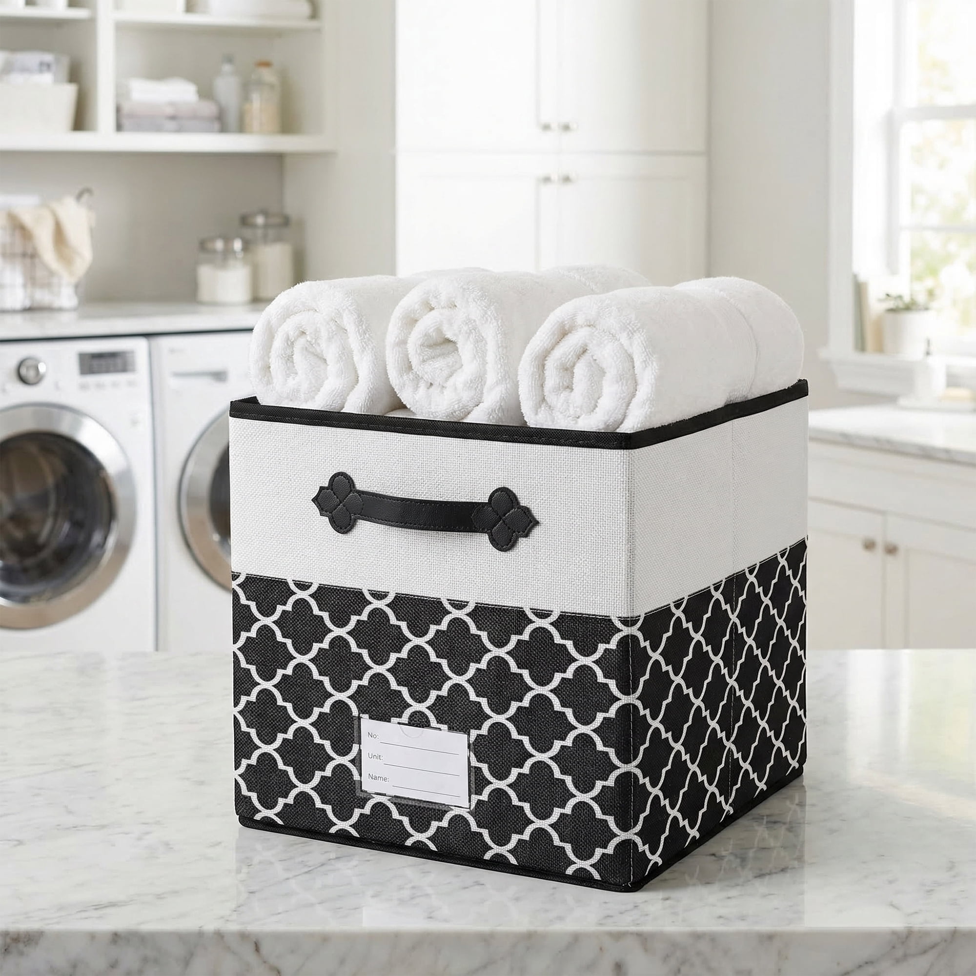 Unique Bargains Storage Basket with Handle for Organizing Objects Black 11.8"x11.8"x11.8"