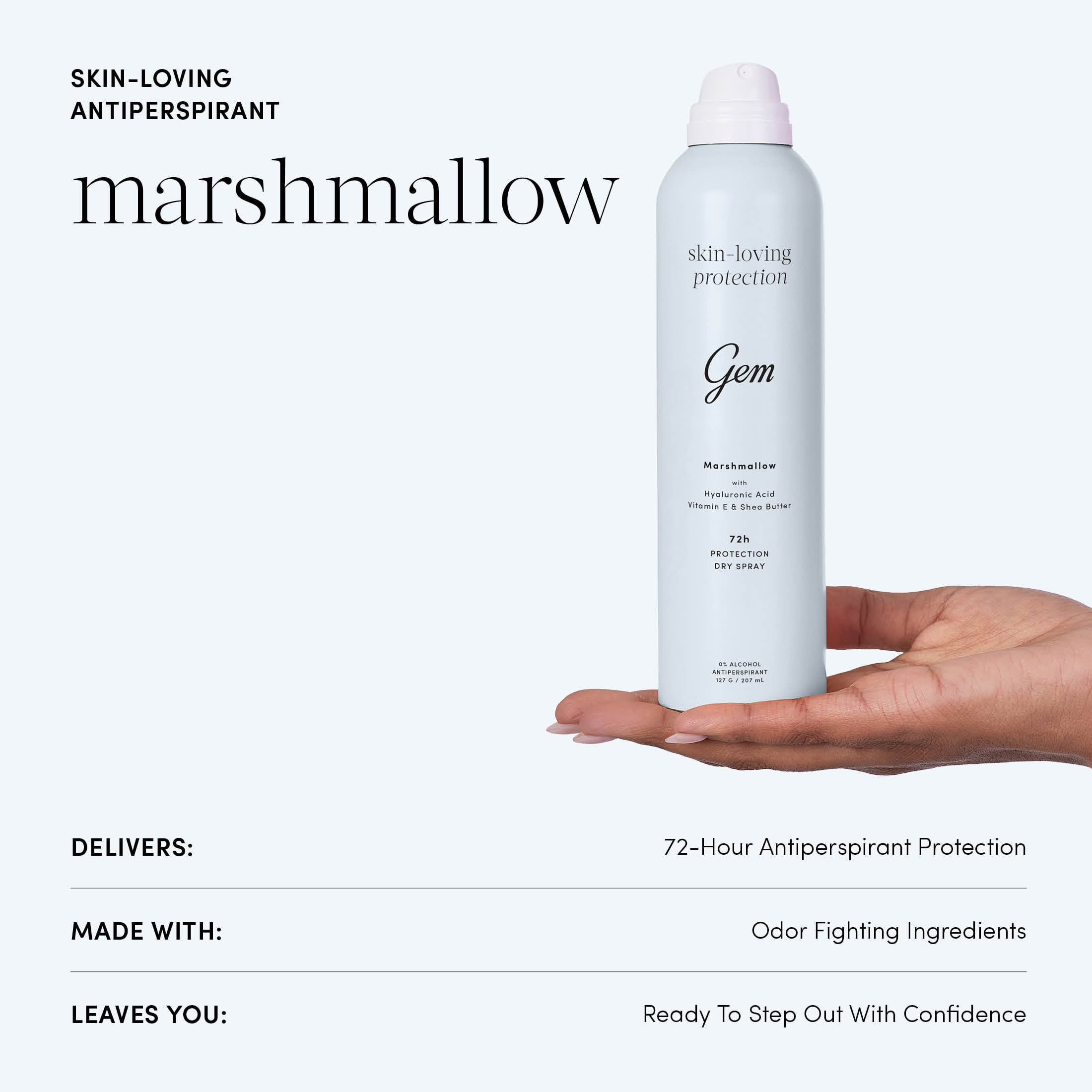 Gem Skin-Loving 72hour Protection Antiperspirant Deodorant Spray: Marshmallow 3.8 oz