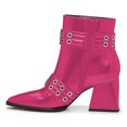 thumbnail image 4 of FSJ Women Stylish Pointed Toe Side Zipper Ankle Boots Chunky Mid Heel Double Metal Buckle Strap Studded Short Booties Date Shoes Size 7 Pink, 4 of 5