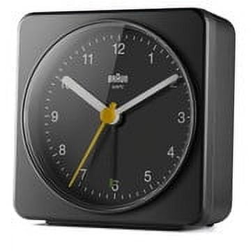 Braun BC03B: Stylish Black Alarm Clock with Snooze, Light, and Quiet Quartz Sweeping Movement