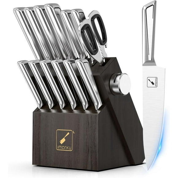 Knife Sets for Kitchen with Block imarku G14 Japanese Knife Set Stainless Steel Kitchen 14pcs, Built-in Sharpener, Sharp Knives with Non-slip Ergonomic Handle - Dishwashe