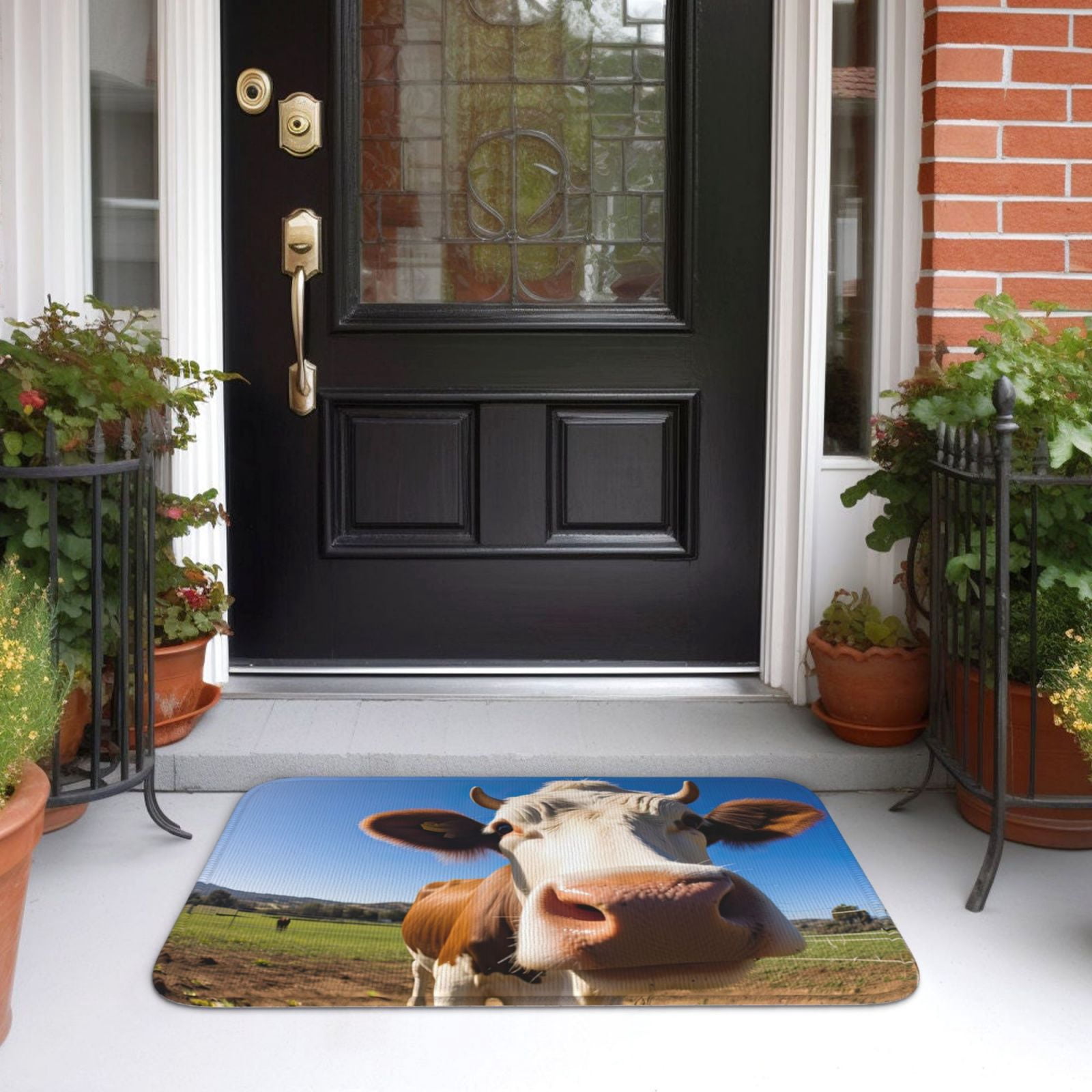 Vsdgher Blue Sky Meadow Cute Cow Hem Mat 40x60 - Multipurpose Doormat for Indoor & Outdoor Use - Welcome Your Guests with our Entrance Mat