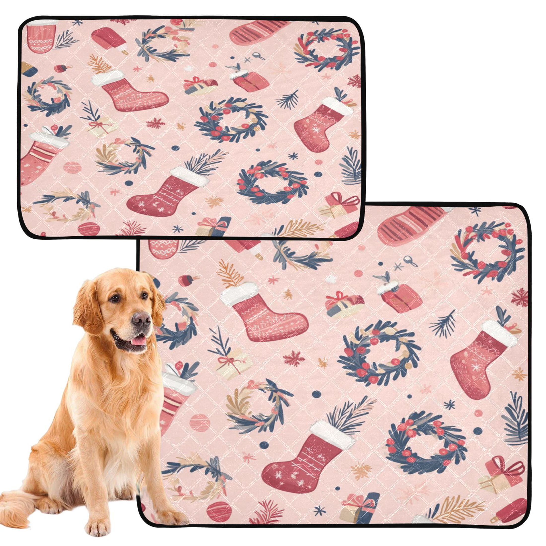 Qxltty A Pattern with Christmas Stockings and Wreaths Cat litter Pads Pet Set of 3 Diaper Mats Center Anti-leakage Layer Absorbent Soft and Comfortable