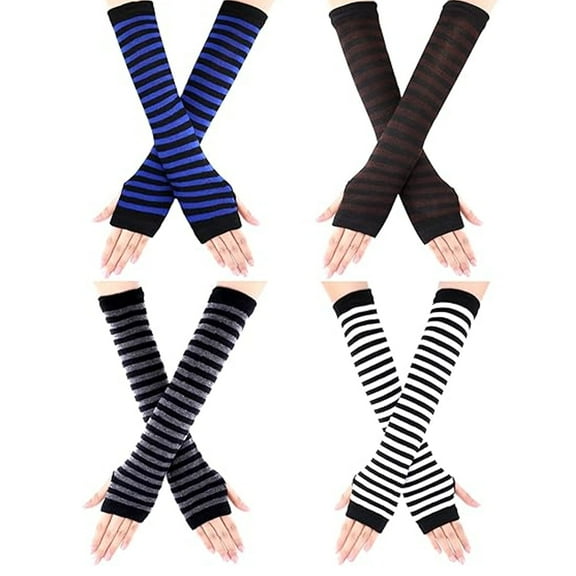 GoXteam 4 Pairs Women's Knit Arm Warmers, Long Fingerless Gloves, Elbow Length, Thumb Hole, Winter (White, Grey, Blue, Coffee)