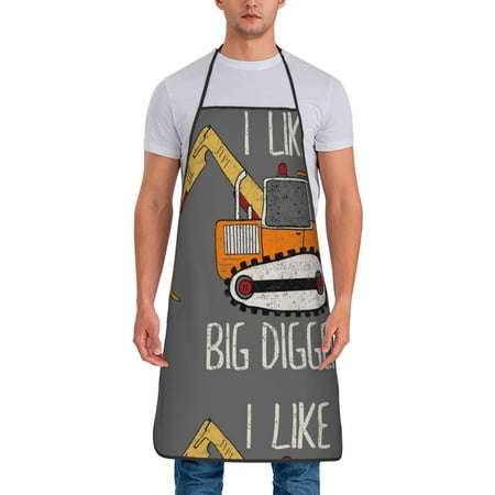 

Xecao I Like Big Digger Print Funny BBQ Chef Aprons for Men Women Adjustable Kitchen Cooking Aprons with Pocket Waterproof Oil Proof No Pilling Fading