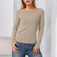 thumbnail image 2 of COMVALUE Women's Long Sleeve Tops Crew Neck Fitted Basic Tee Cozy (Beige, S), 2 of 6