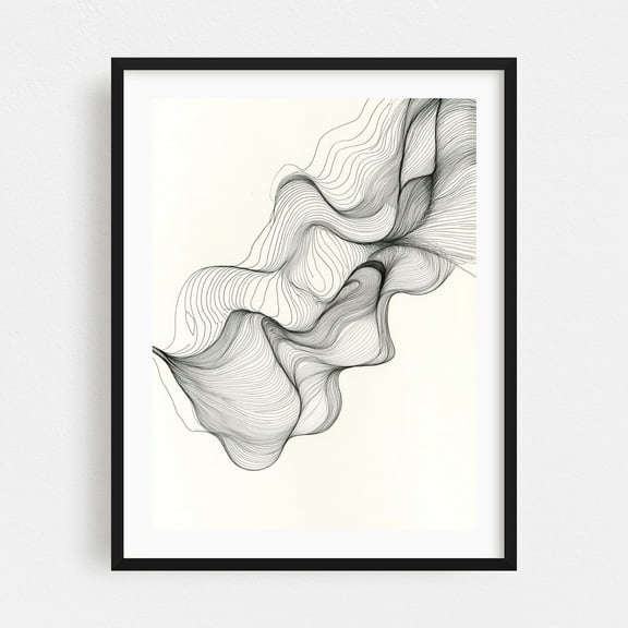 Minimalist Line Waves - Line Drawing Black Framed Wall Art Print 16 x 20 inches