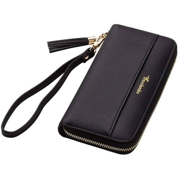 Bolso de mano Wallet Travelambo para mujer con borlas y doble pliegue, color negro