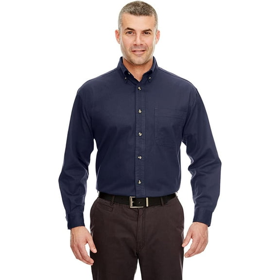 UltraClub Men's Cypress Long-Sleeve Twill PockeT-shirt 8960C Navy 3XL