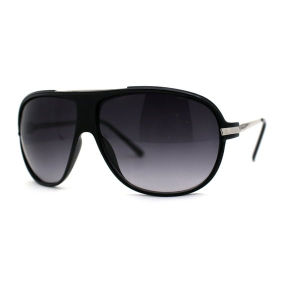 Mens Classic Sporty Flat Top Mobster Oversize Retro Racer Sunglasses Black Smoke