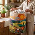 thumbnail image 5 of Quilted Laundry Basket with Handles, Boho Floral Quilted Storage Hamper, Large Capacity Laundry Hamper for Nursery Bedroom Laundry Room Home Decor, 5 of 5