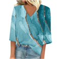 thumbnail image 2 of ICHUANYI Clearance Women's Fashion Printed T-shirt 3/4 Sleeves Blouse V-Neck Casual Tops(Sky Blue, XL) ICHUANYI WER2023081202728, 2 of 5