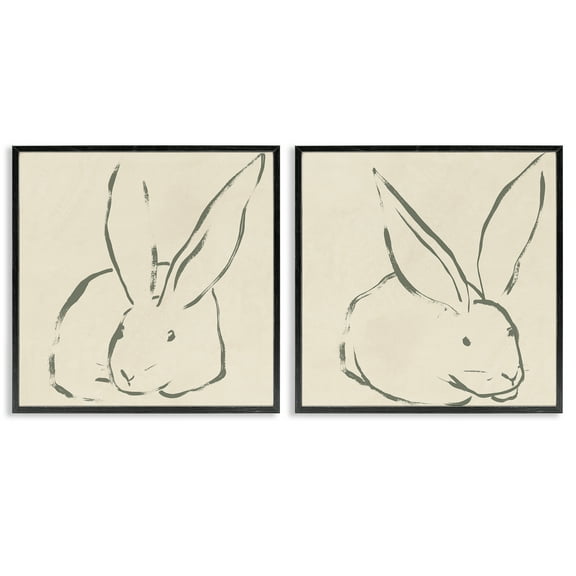 Stupell Industries Minimalist Resting Rabbit Line Drawing Animals Drawing Black Framed Art Print Wall Art, 12 x 12, Set of 2