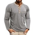 thumbnail image 2 of Men's Long Sleeve Henley Shirts Thermal Fall Casual Work Button T-Shirt with Pocket Light Gray M, 2 of 5