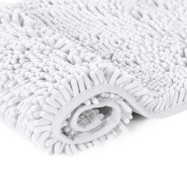 Injueey Alfombrilla de chenilla sin derramamiento con fuerte absorción de agua, alfombrilla de pie de baño de fibra de fácil limpieza Juegos de accesorios de baño Blanco 17*24 pulgadas