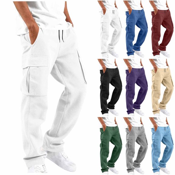 Smsaxvxz Casual Cargo Pants for Men Streetwear Casual Pants Lightweight Baggy Workout Joggers Drawstring Waist Trousers