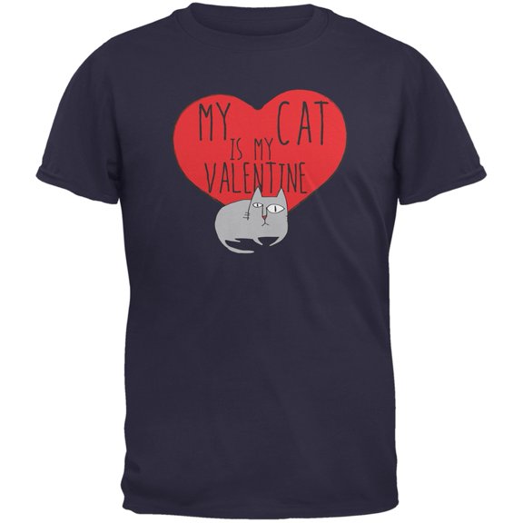 Valentine's Day - My Cat Is My Valentine Navy Adult T-Shirt - Large