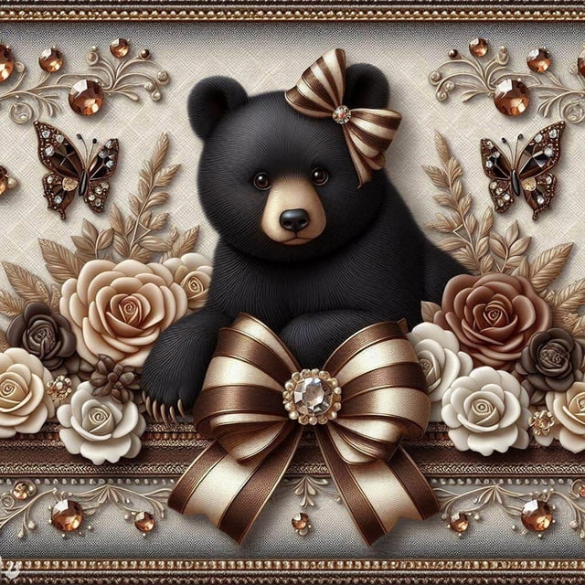 Resina Con Oso Y Flores Diamante Wdftyju 30x30CM