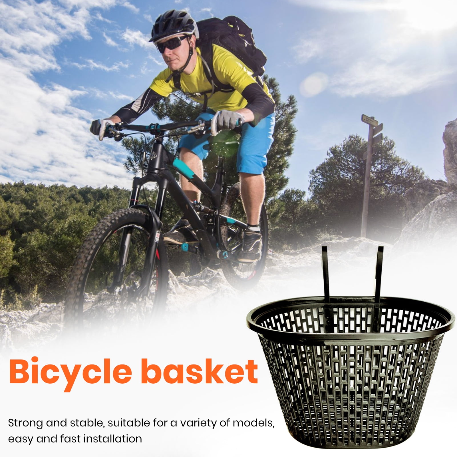 YIFAEUX Bicycle Basket Strong Large Capacity Hollowed-out Plastic Basket Multifunctional Item Storage Removable Folding Bike Organizer Front Basket Cycling Accessories