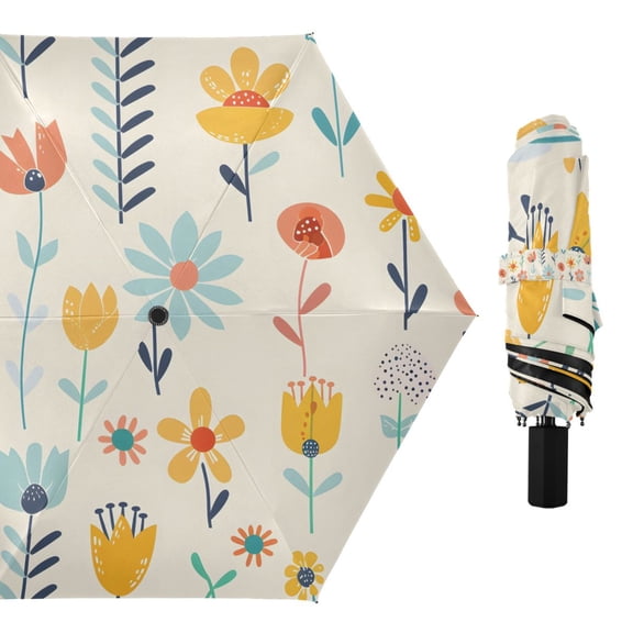 Cute Flowers Compact Sun Umbrella Windproof Travel Umbrellas for Rain Strong Portable UV Protection