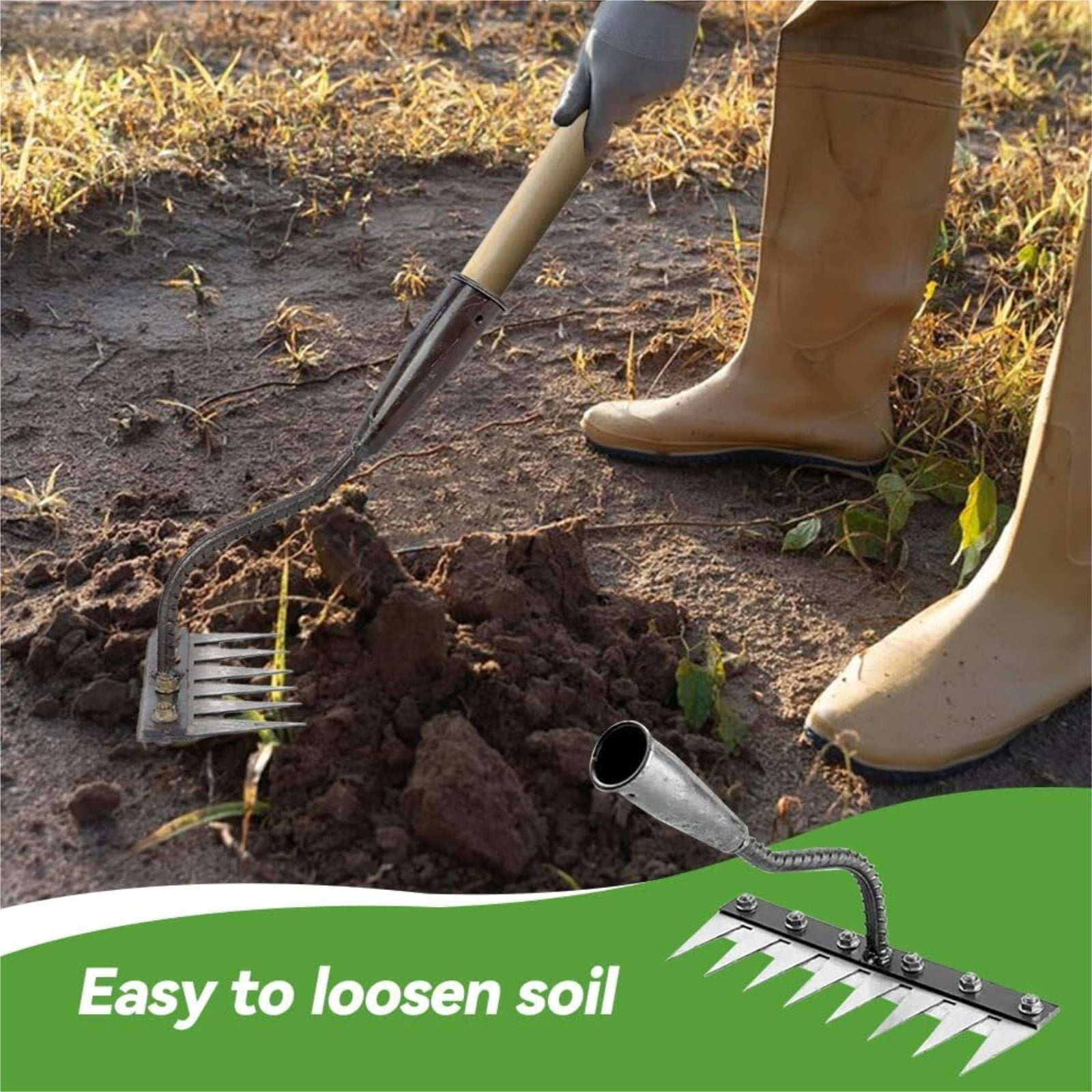 Detachable Carbon Steel Weeding Rake - Heavy Duty Dethatcher with 5-8 Teeth, Manual Claw Weeder Tool for Lawn, Yard & Farm