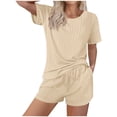 thumbnail image 2 of ZyeKqe Pajama Sets for Women 2 Piece Sleepwear Outfits Short Sleeve Crew Neck Tops High Waisted Shorts Pjs Sets, 2 of 6