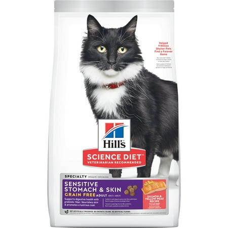 Hill's Science Diet Adult Sensitive Stomach & Skin Grain Free, Salmon & Yellow Pea Recipe Dry Cat Food, 13 lb
