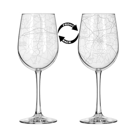 16 oz Tall Stemmed Wine Glass for Red or White Wine Wrap Around City Map Charlotte, NC North Carolina