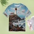 thumbnail image 4 of Lighthouse Sunrise Coast Scenery Pale Blue Tan Women's Short Sleeve Tops Casual Blouses T Shirt, 4 of 6