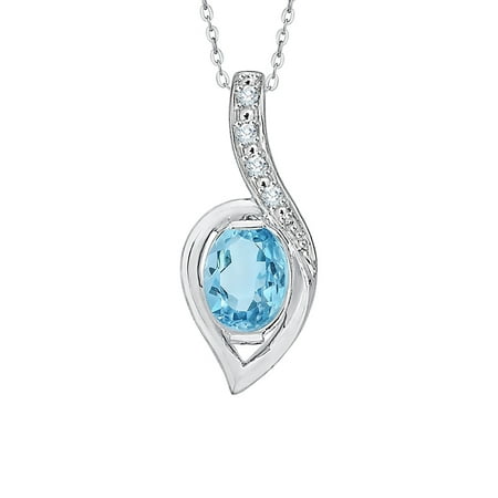 - Prong Set Diamond and Oval Cut Topaz Drop Pendant Necklace in 14K White Gold (3/8 cttw, G-H, I2/I3)