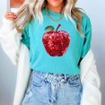 thumbnail image 4 of Red Disco Apple Shirt for Women & Teens Faux Glitter Teacher Tee, Seafoam Shirt, M, 4 of 5