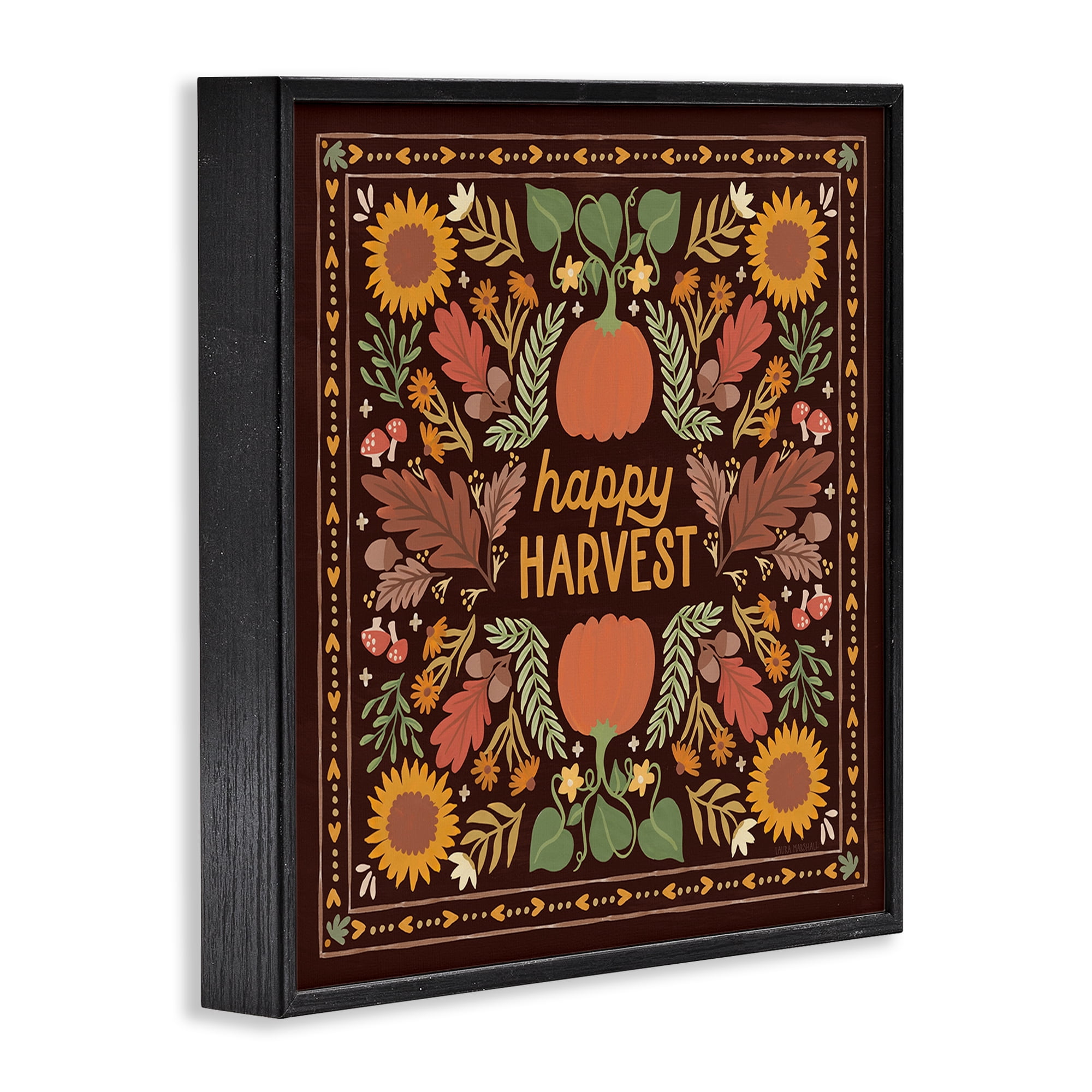Stupell Industries Happy Harvest on Brown Landscape Painting Black Framed Art Print Wall Art, 17 x 17
